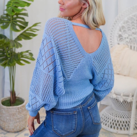 🆕🤎THINKABLE: MOCHA Loose Knit Long Sleeve V-Neck Pullover SMALL - Picture 4 of 4